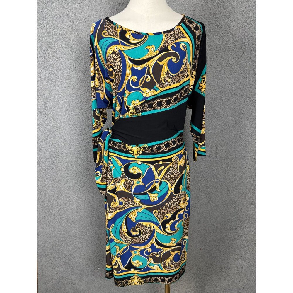 INC International Concepts Baroque And Leopard Print Belted Dress Multi Med NWOT
